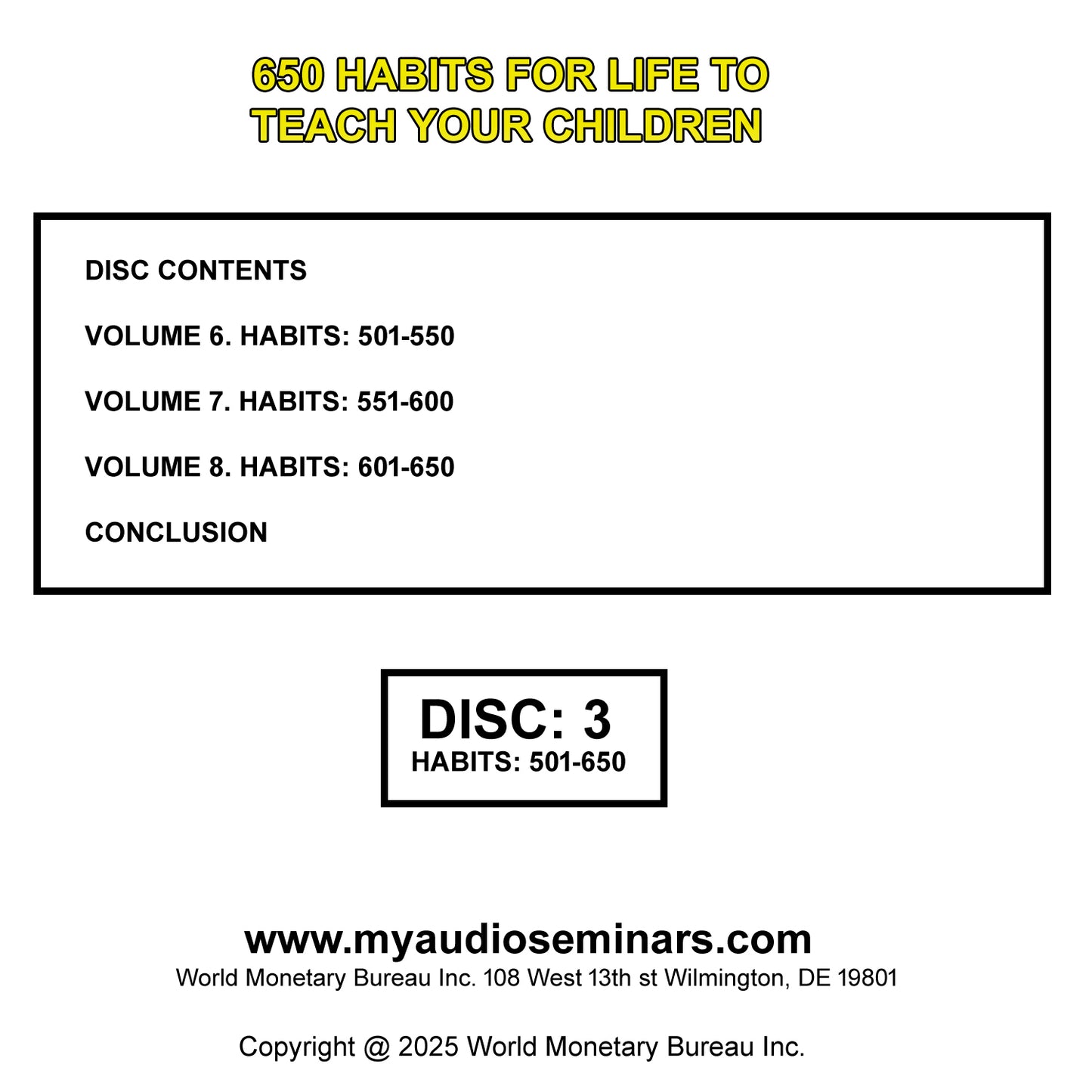 650 HABITS FOR LIFE TO TEACH YOUR CHILDREN 3 DISK CD MP3 AUDIO. SELF HELP HABITS.