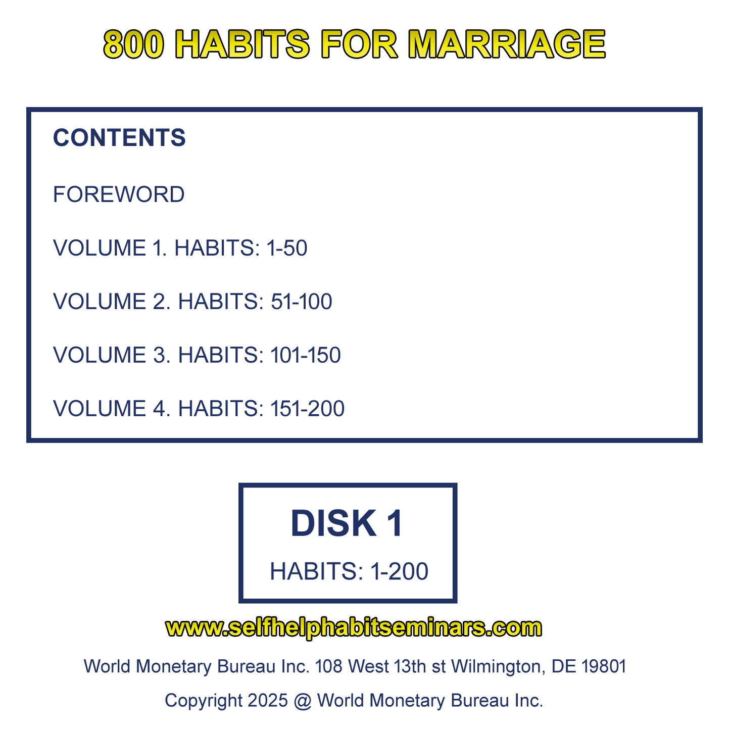 800 HABITS FOR MARRIAGE. 4 DISK MP3 AUDIO CD. SELF HELP HABITS.