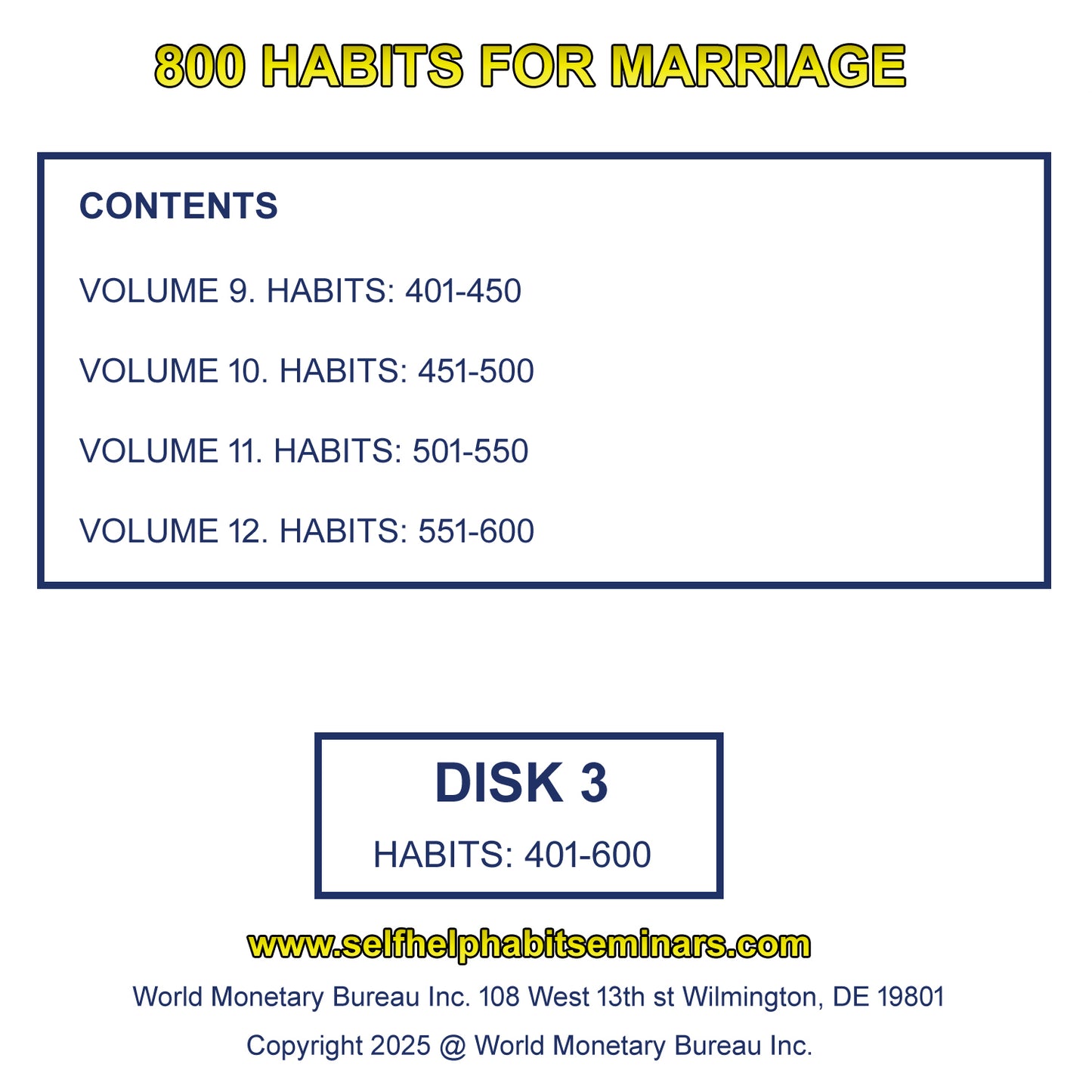 800 HABITS FOR MARRIAGE. 4 DISK MP3 AUDIO CD. SELF HELP HABITS.