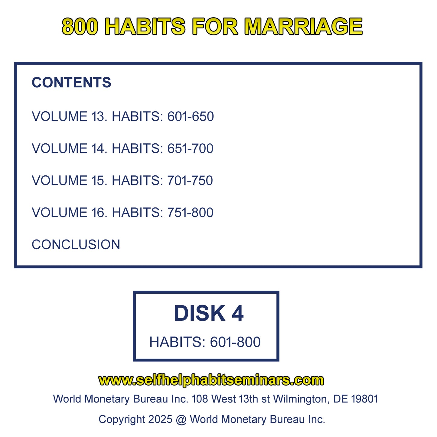 800 HABITS FOR MARRIAGE. 4 DISK MP3 AUDIO CD. SELF HELP HABITS.